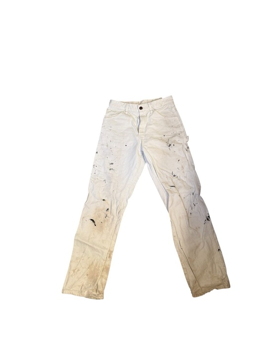 Paint Carpenter Pants Denim - White Painter Carpenter Style Work Pants with Paint Splatter